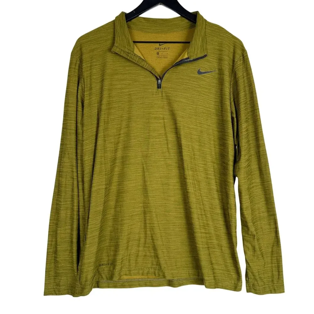 Nike Mens DriFit 1/4 Zip Long Sleeve Training Shirt Green Yellow - M